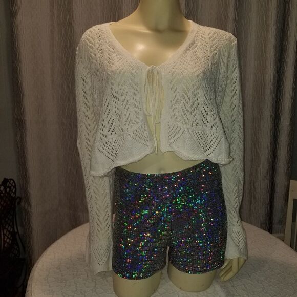 FRYE Open Knit Pointelle Ruffle Cardigan CREAM NWT - Picture 6 of 14